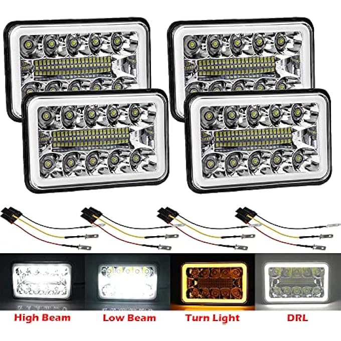AMUNIESUN 4 قطع من مصابيح هالوجين LED مقاس 4 × 6 بوصة معتمدة من وزارة النقل، بديلة H4651 H4652 H4656 H4666 H6545 مناسبة لـ Peterbilt Kenworth Freightinger Ford Probe - Image 1