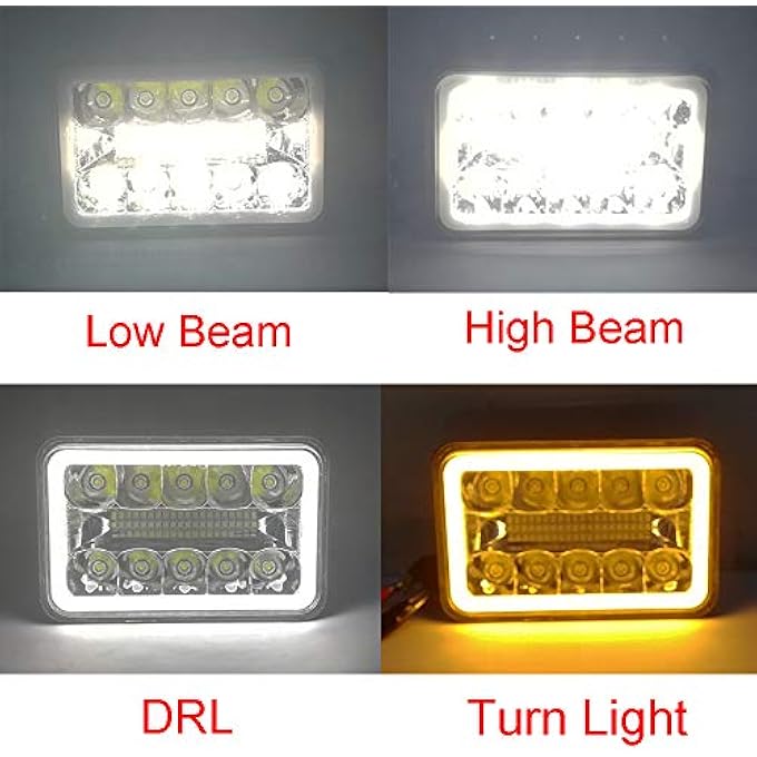 AMUNIESUN 4 قطع من مصابيح هالوجين LED مقاس 4 × 6 بوصة معتمدة من وزارة النقل، بديلة H4651 H4652 H4656 H4666 H6545 مناسبة لـ Peterbilt Kenworth Freightinger Ford Probe - Image 3