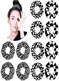 Mtlee 12 Pieces Checkered Plaid Scrunchies Plaid Hair Ties Scrunchies Christmas Hair Scrunchies Buffalo Plaid Hair Elastic Ponytail Tail Holder For Girls Women Hair Accessories (Black, White)  - Image 1