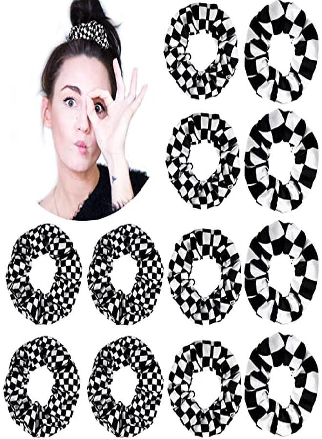 Mtlee 12 Pieces Checkered Plaid Scrunchies Plaid Hair Ties Scrunchies Christmas Hair Scrunchies Buffalo Plaid Hair Elastic Ponytail Tail Holder For Girls Women Hair Accessories (Black, White) - Image 1