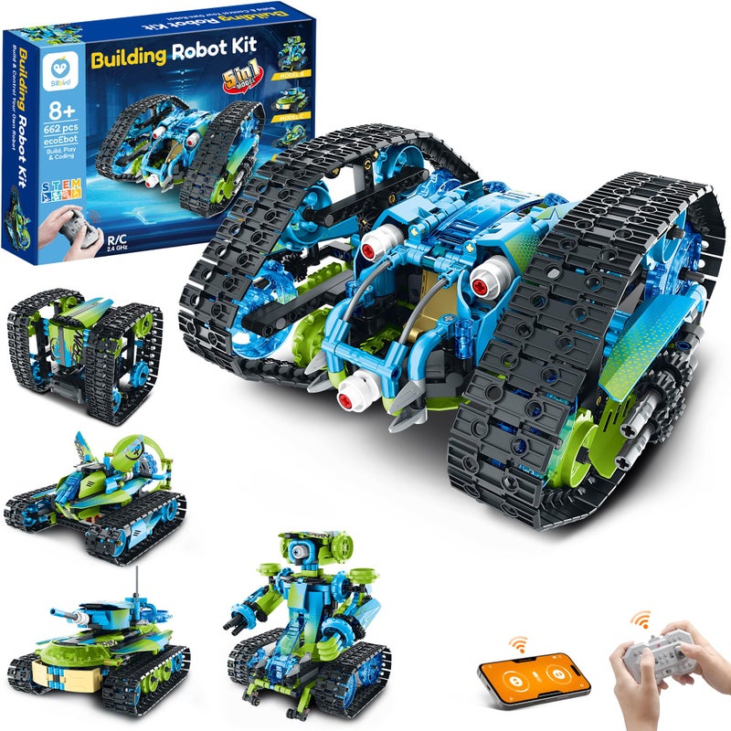 Sillbird Robot Car Building Kit with Remote Control STEM Gifts for Boys Ages 814 Technic Coding Stunt Racer Toys for Kids Birthday Buildable 5in1 Models with 662 Pieces - Image 3