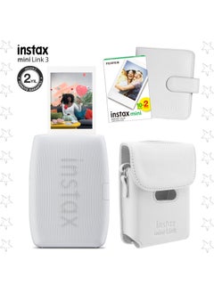 FUJIFILM Instax Mini Link 3 White Smartphone Printer White Bag Leather Album and 20 Mini Films  - Image 1