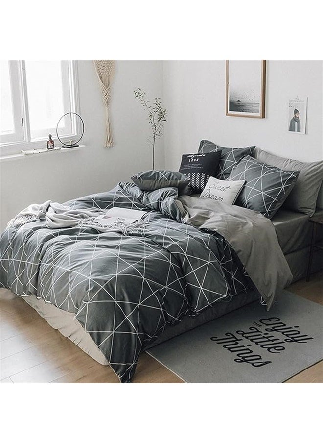 yongsheng 4-Piece European Style Luxury Jacquard Single Bedding Set Polyester Grey，Comforter Set Soft Geometric Grey Geometric Checkered Plaid Printed Bedding Comforter for Men Boys  - Image 4