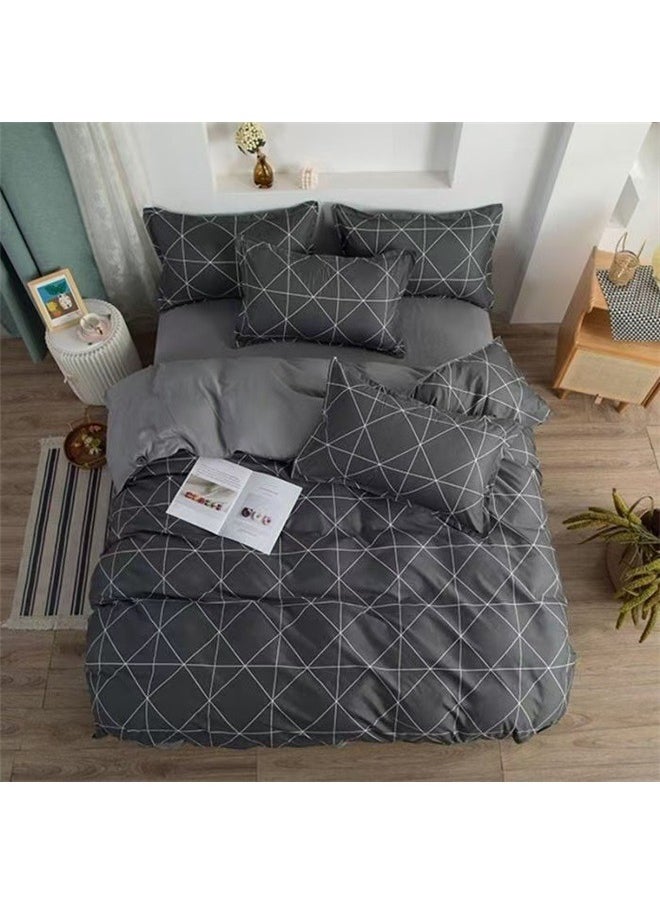yongsheng 4-Piece European Style Luxury Jacquard Single Bedding Set Polyester Grey，Comforter Set Soft Geometric Grey Geometric Checkered Plaid Printed Bedding Comforter for Men Boys  - Image 1