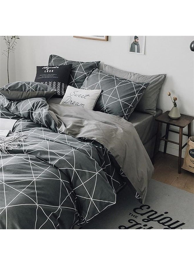yongsheng 4-Piece European Style Luxury Jacquard Single Bedding Set Polyester Grey，Comforter Set Soft Geometric Grey Geometric Checkered Plaid Printed Bedding Comforter for Men Boys  - Image 2