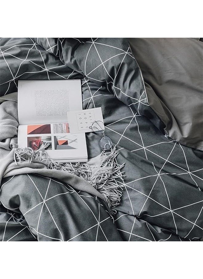 yongsheng 4-Piece European Style Luxury Jacquard Single Bedding Set Polyester Grey，Comforter Set Soft Geometric Grey Geometric Checkered Plaid Printed Bedding Comforter for Men Boys  - Image 3