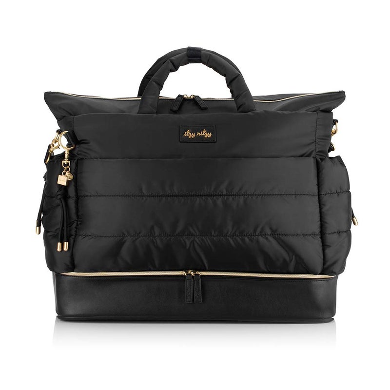 Itzy Ritzy Itzy Ritzy Dream Weekender Travel Bag Lightweight Overnight Hospital Bag Features Base Compartment 12 Pockets including 2 Insulated Bottle Pockets Luggage Attachment Midnight Black