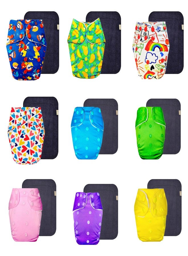 Dumbledo Premium Cloth Diaper with Black Insert (Pack of 9) | Dry Feel and Comfortable | Reusable & Washable | Adjustable Snaps | Perfect for Indian Summers | 3 Months - 3 Years | Unisex Baby - Image 1