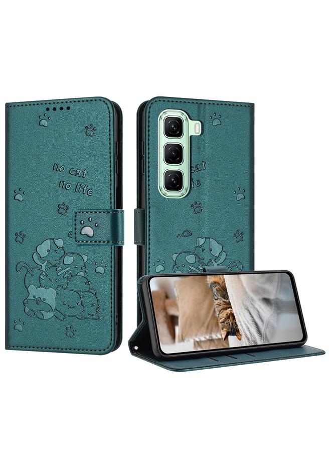 Zaboon Case For Infinix Hot 50 4G Embossed Kitten Phone Leather Case with Lanyard - Image 1