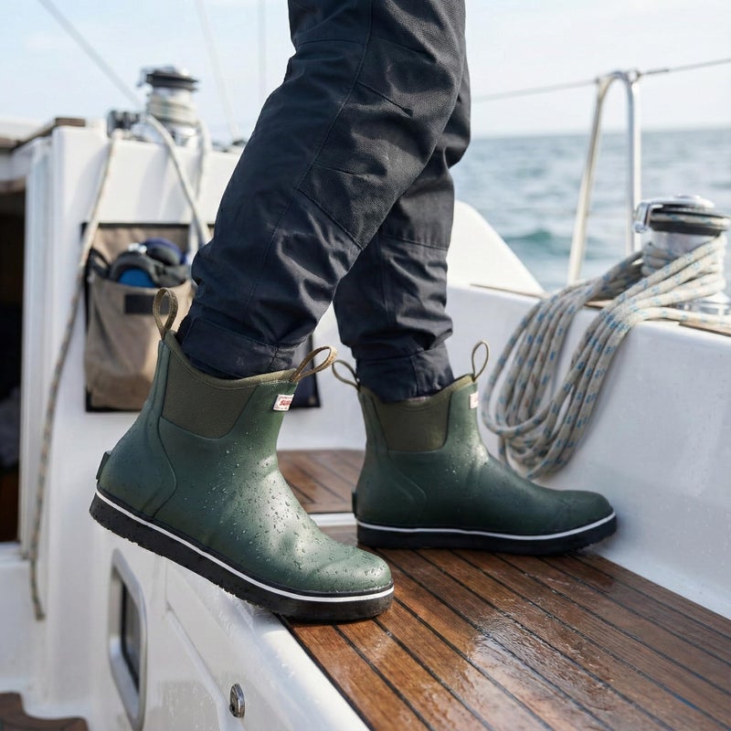 SUREWAY Men's Ankle Fishing Deck Boots for Men-Waterproof,Professional Non-Slip Soles for Wet Slippery Surface,Neoprene Rubber Rain Boot/Shoes for Hunting Boating Gardening,Milit Green,Size 11 - Image 2