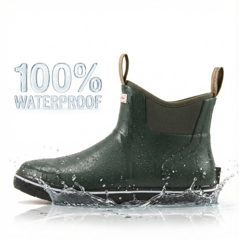 SUREWAY Men's Ankle Fishing Deck Boots for Men-Waterproof,Professional Non-Slip Soles for Wet Slippery Surface,Neoprene Rubber Rain Boot/Shoes for Hunting Boating Gardening,Milit Green,Size 11 - Image 3