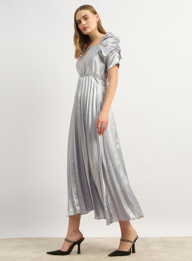Styli Pleated Satin Midi Dress  - Image 3