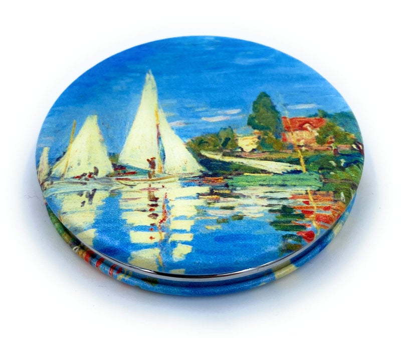 Aeisage Small Compact Mirror for Men Small Bag Mirror Lightweight Portable Mirror Hand Mirror Claude Monet Sea Argenteuil Birthday Gift for Friend
