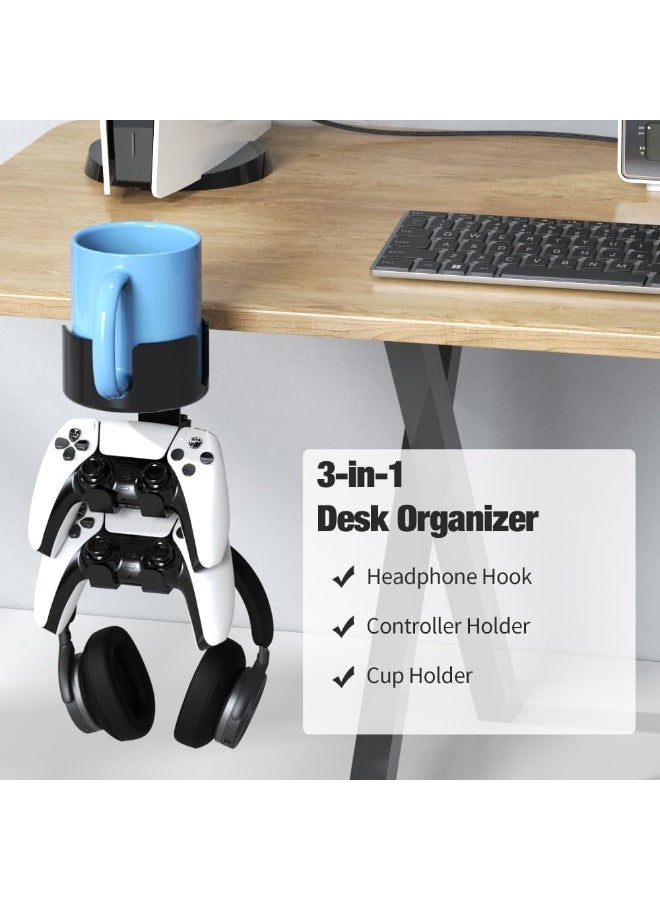 jaexest 360° Rotating Desk Controller Headphone Holder - Larger Cup Holder with Adjustable Headset Hanger Controller Stand | Clamp On Desk Organizer | Gaming Accessories - Image 2