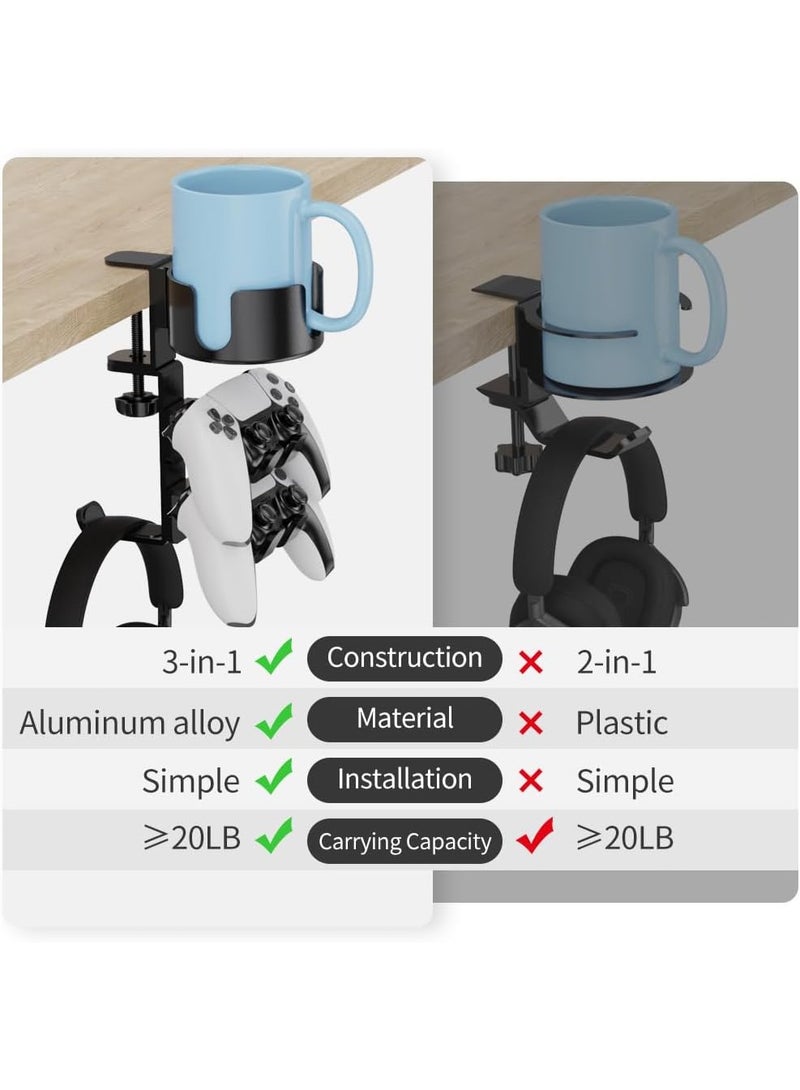 jaexest 360° Rotating Desk Controller Headphone Holder - Larger Cup Holder with Adjustable Headset Hanger Controller Stand | Clamp On Desk Organizer | Gaming Accessories - Image 5