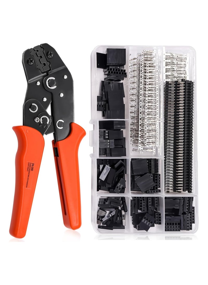Generic - Crimping Tool Kit with 600PCS 2.54mm Dupont Connector Kit SN-28B Ratcheting Wire Crimper Plier 1/2/3/4/5/6/7 Pin Housing Dupont Connector Male Female Pin Header Crimp Terminal AWG28-18 - Image 1