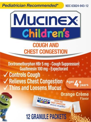 MUCINEX دواء طارد للبلغم ومثبط للسعال للأطفال MiniMelts بنكهة كريمة البرتقال 12 حبة قد يختلف التغليف عبوة من 2 - Image 2