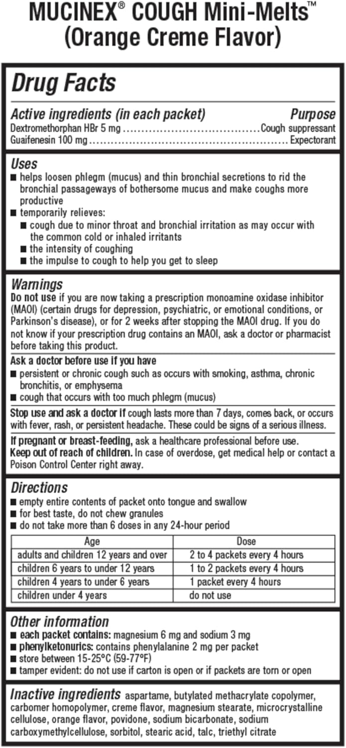 MUCINEX دواء طارد للبلغم ومثبط للسعال للأطفال MiniMelts بنكهة كريمة البرتقال 12 حبة قد يختلف التغليف عبوة من 2 - Image 4
