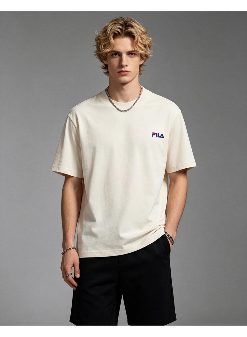FILA classic round neck short sleeve loose shoulder cotton unisex T-shirt casual Joker top - Image 4