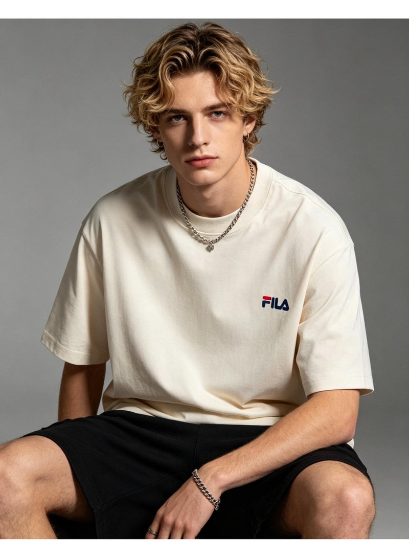 FILA classic round neck short sleeve loose shoulder cotton unisex T-shirt casual Joker top - Image 1