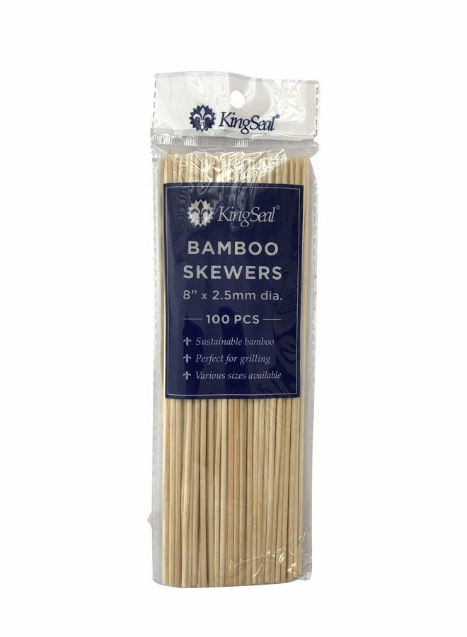 KingSeal 1600 Count | Natural Bamboo Wood Grilling Skewers, 8 Inches x 2.5mm Diamter, for Shish Kebabs, BBQ, and Fruit Arrangements, Bulk Pack - 16 Packs x 100 Skewers - Image 1