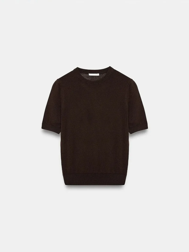 Dilvin DILVIN Ribbed Crew Neck Short-sleeve Blouse