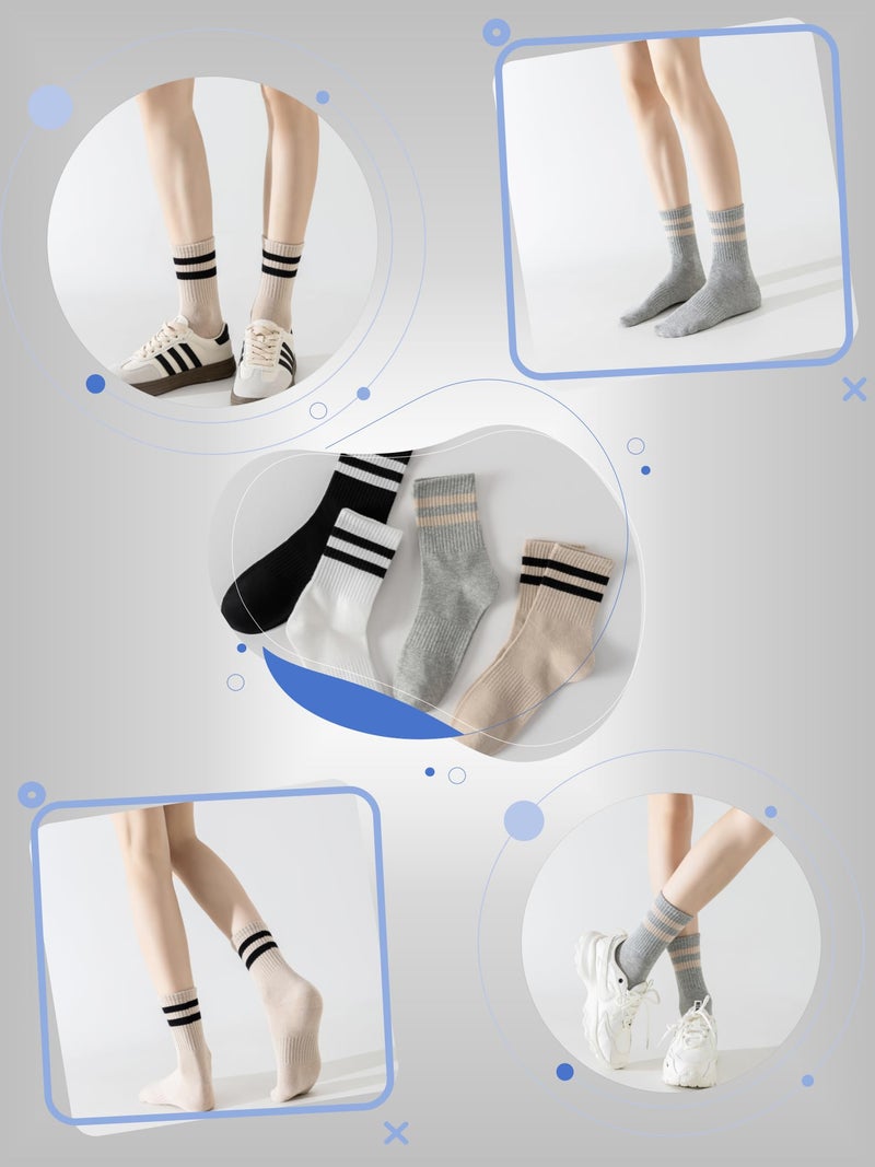 YUWELL Womens Striped Crew Socks, Cotton Cozy Casual Socks for Women 4 Pairs, Size 5-10,Mixcolor - Image 5