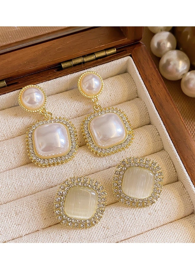 Happy D 5 pairs of women's pearl earrings, 14K gold-plated pearl hoop stud earring set, an excellent jewelry gift for girls and women - Image 5
