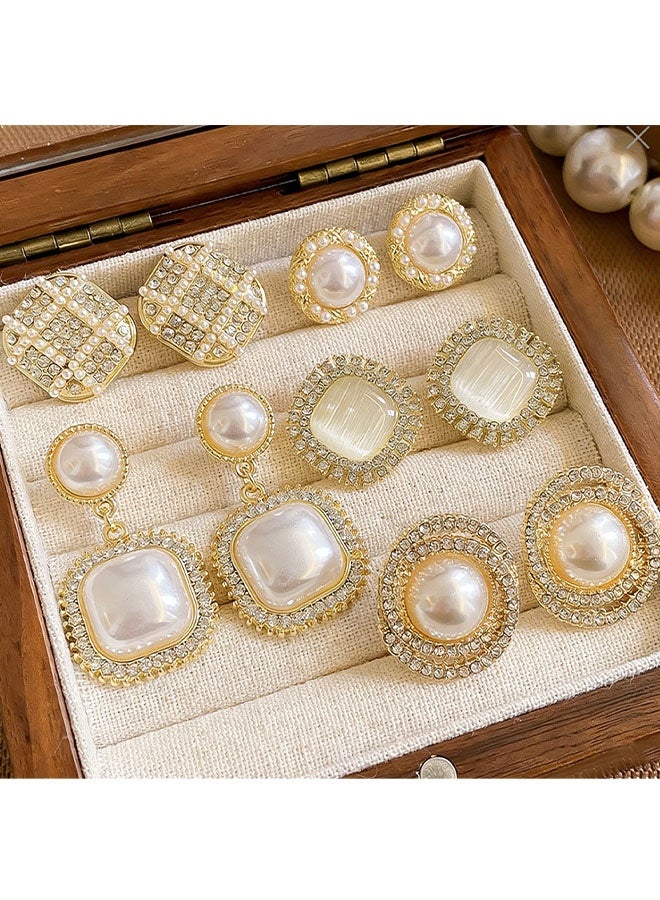 Happy D 5 pairs of women's pearl earrings, 14K gold-plated pearl hoop stud earring set, an excellent jewelry gift for girls and women - Image 2