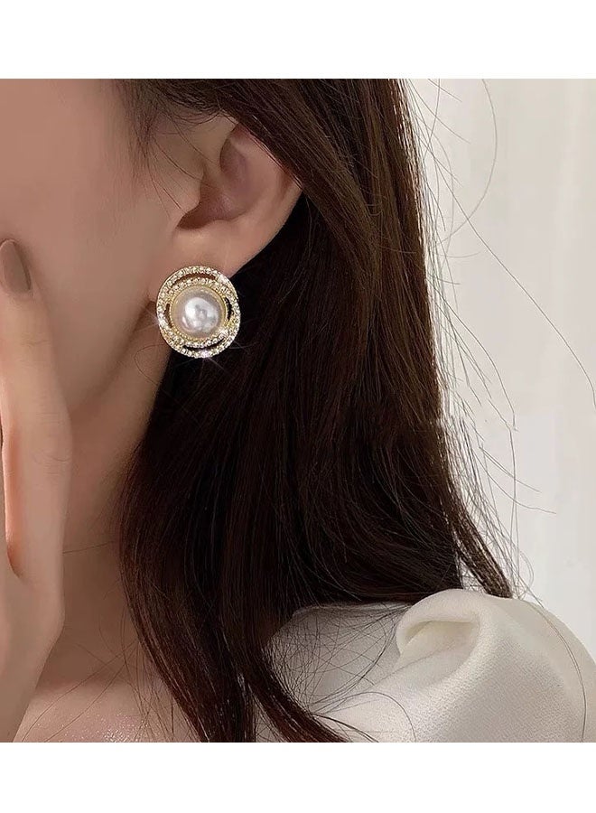Happy D 5 pairs of women's pearl earrings, 14K gold-plated pearl hoop stud earring set, an excellent jewelry gift for girls and women - Image 4