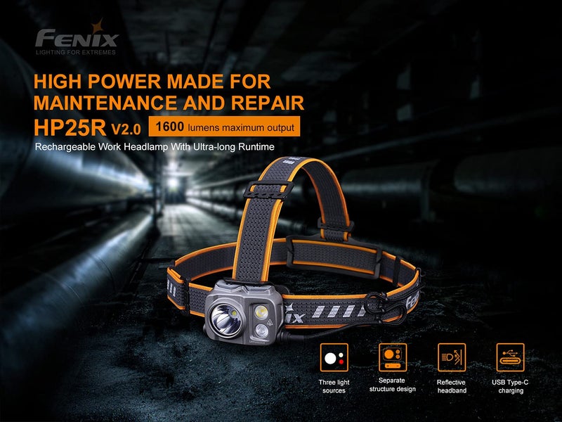 Fenix HP25R v2.0 Headlamp, 1600 Lumen Spotlight, 400 lumens Floodlight and Red Light, USB-C Rechargeable with LumenTac Organizer - Image 4
