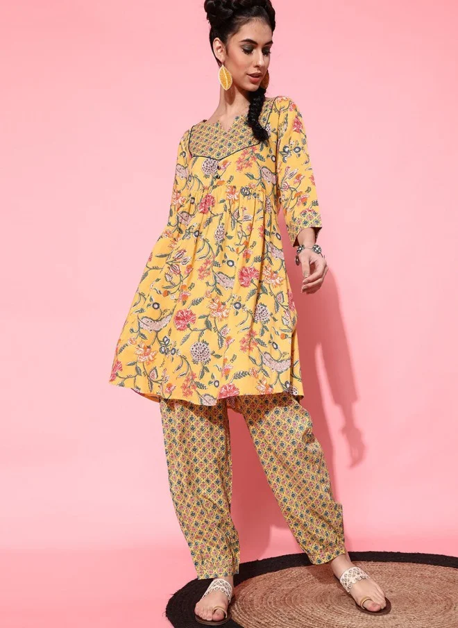 Indo Street Floral Printed A-Line Kurti With Salwar For Women