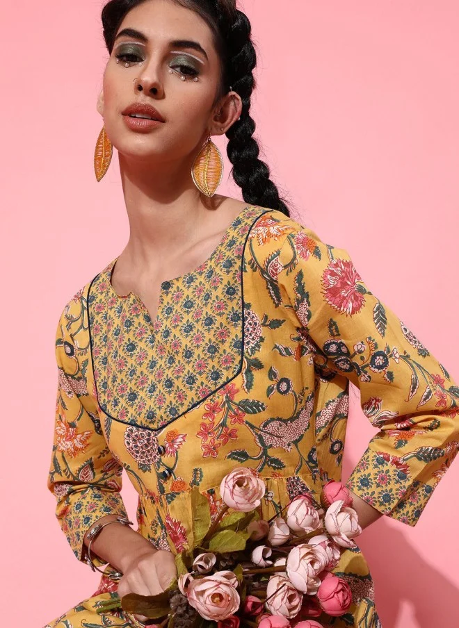 Indo Street Floral Printed A-Line Kurti With Salwar For Women