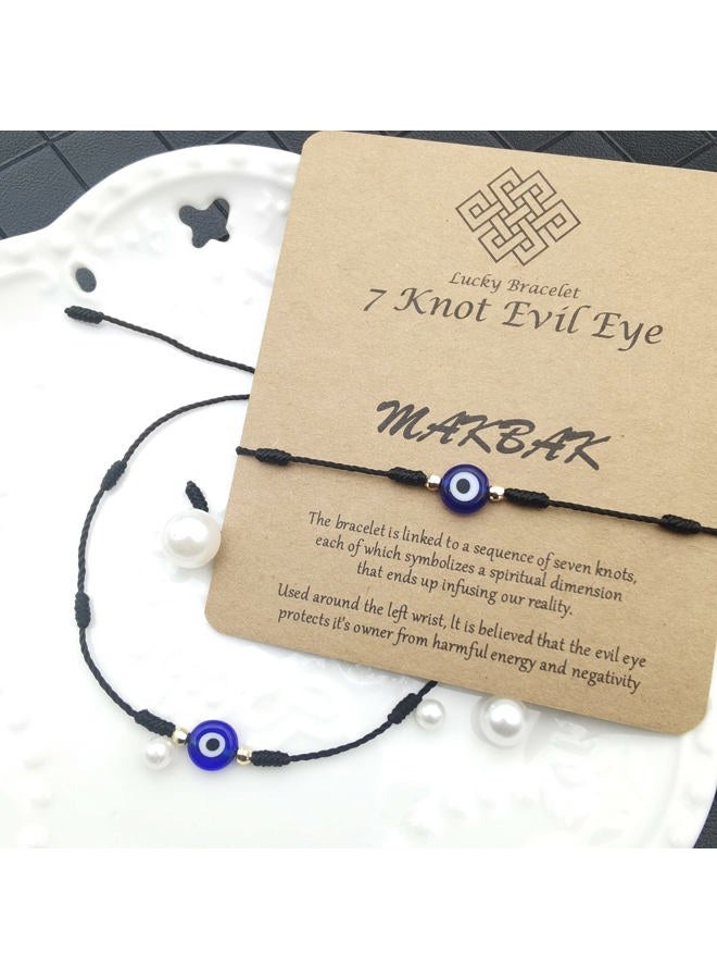 MAKBAK Evil Eye 7 Knot Lucky Bracelets for Women Men Adjustable Lucky Amulet Black Red String Bracelet for Protection Teen Girls Little Boys Family Friends, 10.23, Sapphire, created blue sapphire - Image 2