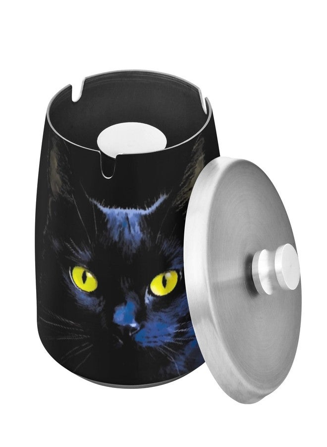 SDMKA Black Cat Ashtray w/Lid, Stainless Steel Ash Tray Smokeless Odorless Windproof Ashtrays for Outdoors, Home, Office, Patio, Balcony Use - Image 1