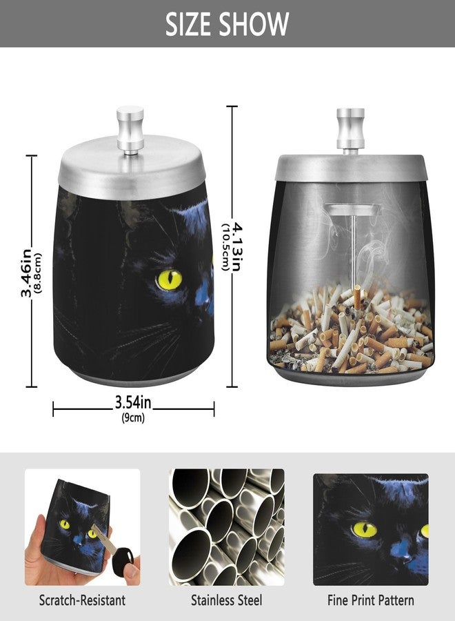 SDMKA Black Cat Ashtray w/Lid, Stainless Steel Ash Tray Smokeless Odorless Windproof Ashtrays for Outdoors, Home, Office, Patio, Balcony Use - Image 3