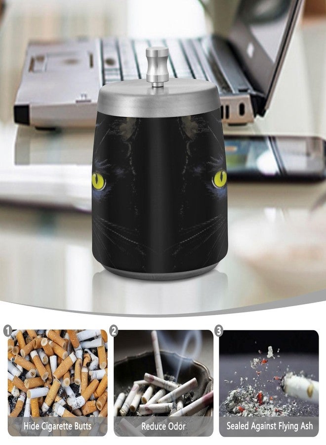 SDMKA Black Cat Ashtray w/Lid, Stainless Steel Ash Tray Smokeless Odorless Windproof Ashtrays for Outdoors, Home, Office, Patio, Balcony Use - Image 5