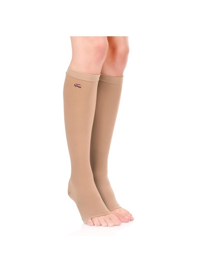 Tynor Medical Compression Stocking Knee High Class 2 (Pair), Beige, Large, 1 Pair - Image 1