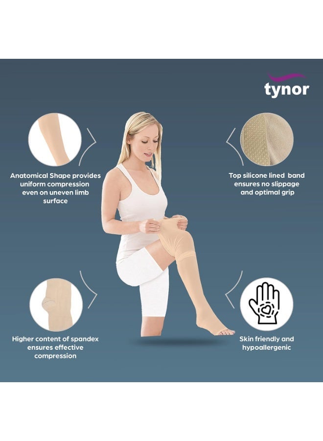 Tynor Medical Compression Stocking Knee High Class 2 (Pair), Beige, Large, 1 Pair - Image 2