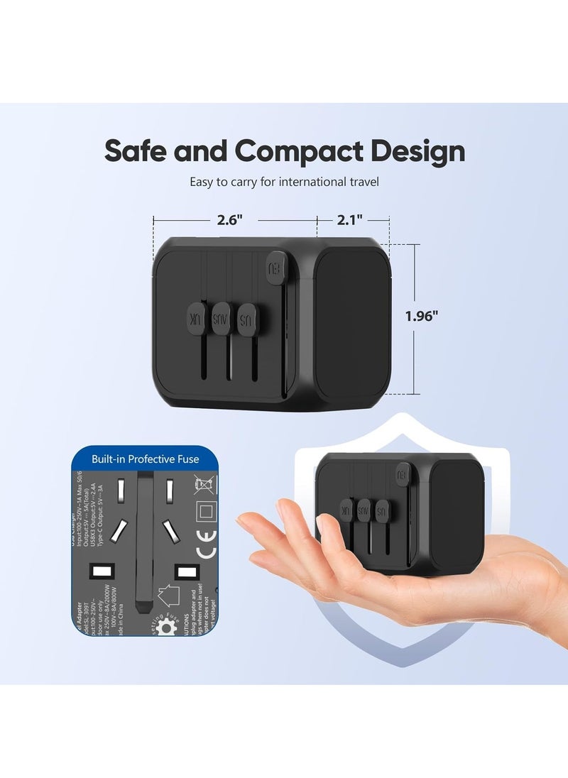 BGM Universal Travel Adapter – International Travel Plug Adapter with 3 USB & 1 Type-C Ports, AC Outlet Plug Converters for Europe, Ireland, UK, EU, US, AU, Italy, Asia  - Image 3