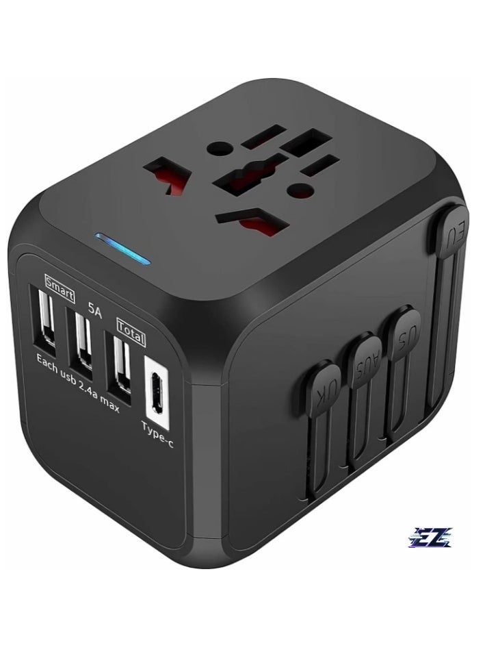 BGM Universal Travel Adapter – International Travel Plug Adapter with 3 USB & 1 Type-C Ports, AC Outlet Plug Converters for Europe, Ireland, UK, EU, US, AU, Italy, Asia  - Image 1