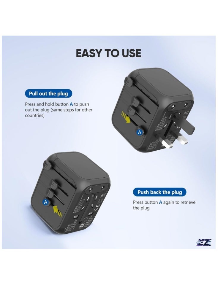 BGM Universal Travel Adapter – International Travel Plug Adapter with 3 USB & 1 Type-C Ports, AC Outlet Plug Converters for Europe, Ireland, UK, EU, US, AU, Italy, Asia  - Image 2