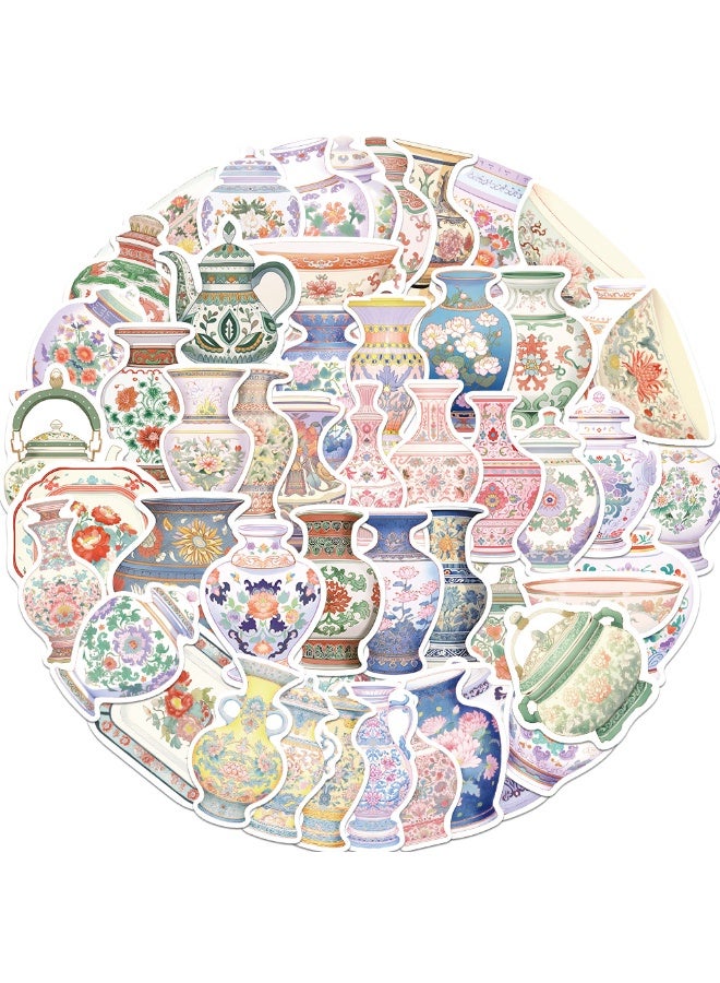 50 Pcs Porcelain Vase Stickers Water Bottles Laptop Phone Computer Guitar Skateboard Vase Vinyl Sticker Waterproof Aesthetic Trendy Decals - Image 1