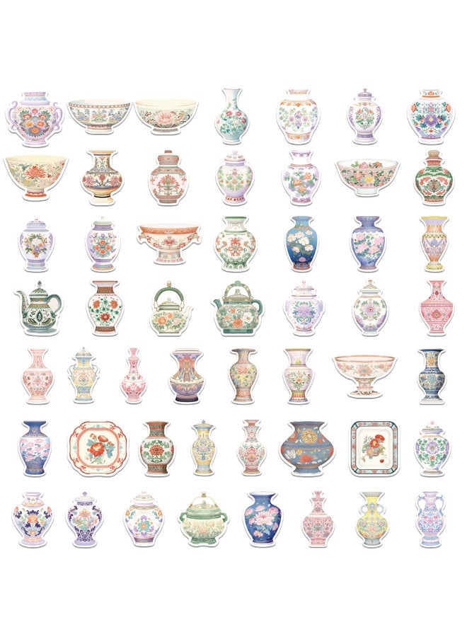 50 Pcs Porcelain Vase Stickers Water Bottles Laptop Phone Computer Guitar Skateboard Vase Vinyl Sticker Waterproof Aesthetic Trendy Decals - Image 2