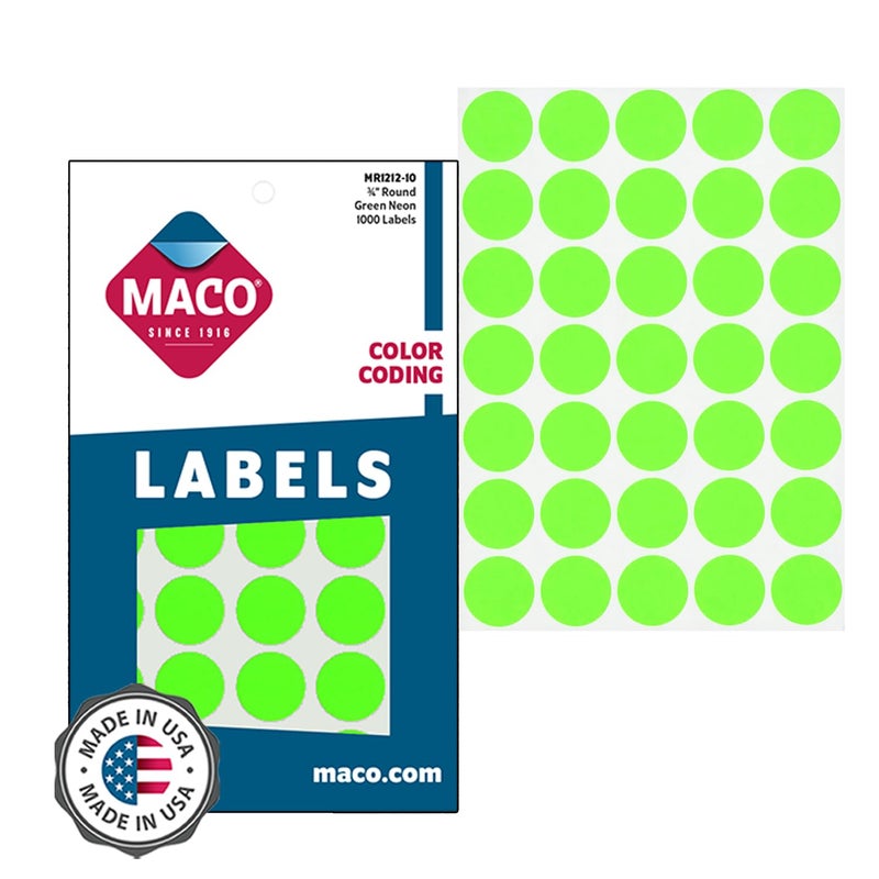 MACO Neon Green Round Color Coding Labels, 3/4 Inches in Diameter, 1000 Per Box (MR1212-10) - Image 5