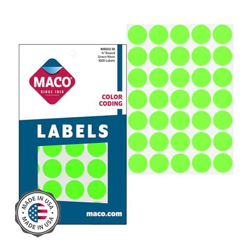 MACO Neon Green Round Color Coding Labels, 3/4 Inches in Diameter, 1000 Per Box (MR1212-10) - Image 1