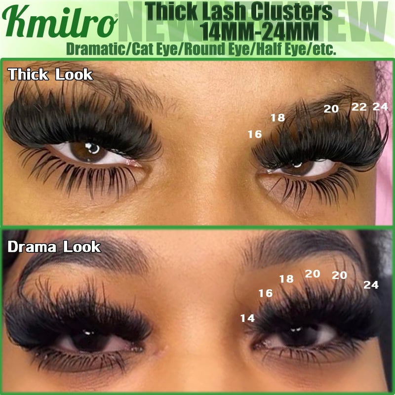 Kmilro Thick Lash Clusters 14-24mm Long 240D Cluster Eyelash Extensions Waterproof Volume Eyelash Clusters 192Pcs Individual Lashes Soft Wispy False Eyelashes DIY Lash Extension - Image 2