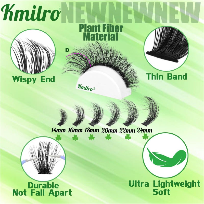 Kmilro Thick Lash Clusters 14-24mm Long 240D Cluster Eyelash Extensions Waterproof Volume Eyelash Clusters 192Pcs Individual Lashes Soft Wispy False Eyelashes DIY Lash Extension - Image 4