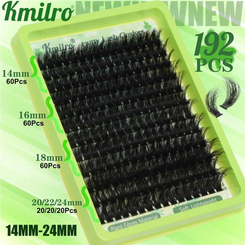 Kmilro Thick Lash Clusters 14-24mm Long 240D Cluster Eyelash Extensions Waterproof Volume Eyelash Clusters 192Pcs Individual Lashes Soft Wispy False Eyelashes DIY Lash Extension - Image 3