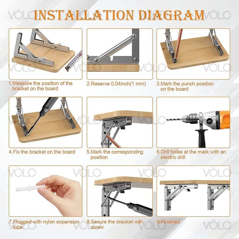 Hyderon Premium Heavy Duty 300mm 12 Foldable Stainless Steel Multipurpose Bracket with Fittings for fold Down Table or fold Down Racks - Image 5